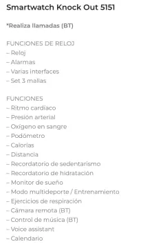 SMARTWATCH KNOCK OUT 5151 (7 MALLAS) - tienda online