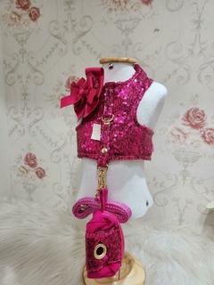Peitoral Glamour Paetês Pink - Maloqueiras Dogs Store