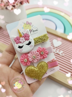 Trio-de-Hair-Clips Unicórnio-Rosa-(bico-de-pato-5-cm-tamanho-padrão)