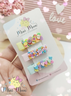 Trio-Mini Hair Clips-divertido-para Bebês-(bico de pato de-3,5 cm-inteiramente encapado e com-borrachinha anti-deslizante