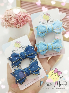 Parzinhos de Mini Lacinhos Coleção Blue Jeans (laço medindo aproximadamente 4 cm)
