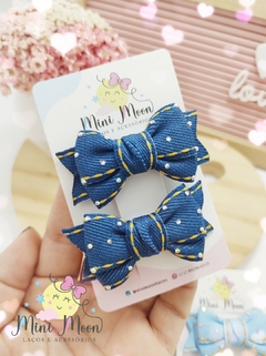 Parzinhos de Mini Lacinhos Coleção Blue Jeans (laço medindo aproximadamente 4 cm)