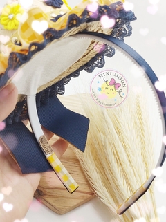 Tiara Junina Luxo Coleção Arraiá Da Moon (Tons em Xadrez Amarelo e Azul Marinho) - comprar online