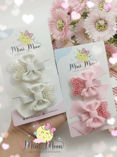 Parzinho de Hair Clips Amor Perolado (aplicado no bico de pato de 6 cm)