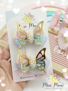 Parzinho de Laço Luxo Butterfly Colors (Laço medindo aproximadamente 6 cm)