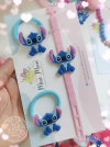 Kit Pulseira e Xuxinhas Personagens Stitch e Angel