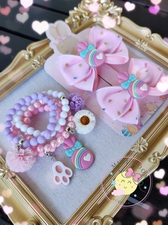 Kit Para Presentear Coleção Jardim de Páscoa ( Parzinho de Laço + Kit Pulseiras)