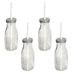 Set x 4 Botellas Con Sorbete Y Tapa Color Plata