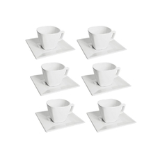 CUADRADO BLANCO - SET X 6 TAZAS DE CAFE CON PLATO 75 CC