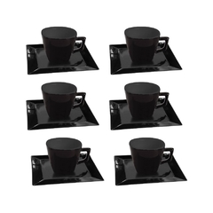 CUADRADO NEGRO - SET X 6 TAZAS DE CAFE CON PLATO 75 CC