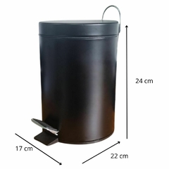 Cesto Tacho Basura 3 Lts Acero Inoxidable Pedal Baño Oficina Negro - comprar online