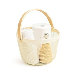 Organizador Canasto 25.5x18 Alacena Cesto Cocina Metal Madera Redondo - Kiluga | Bazar, deco y productos para el hogar