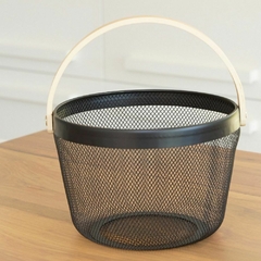 Organizador Canasto Cesto Redondo Alacena Cocina Metal Madera Negro - comprar online