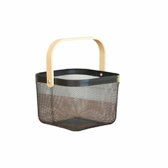 Organizador Canasto Cesto Cuadrado Alacena Cocina Metal Madera Negro