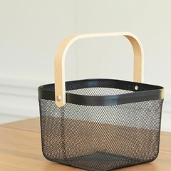 Organizador Canasto Cesto Cuadrado Alacena Cocina Metal Madera Negro - comprar online