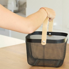 Organizador Canasto Cesto Cuadrado Alacena Cocina Metal Madera Negro - Kiluga