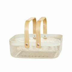 Organizador Canasto Cesto Alacena Cocina Metal Natural con asa rebatible Madera 24x34x10cm