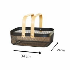 Organizador Canasto Cesto Alacena Cocina Metal Negro con asa rebatible Madera 24x34x10cm en internet