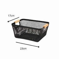 Organizador Canasto Cesto Alacena Cocina Metal Madera Negro Chico 23x27x10cm - comprar online