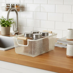 Organizador Canasto 30x21 Alacena Cesto Cocina Metal Madera Mediano - comprar online