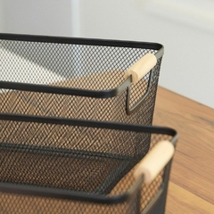 Organizador Canasto Cesto Alacena Cocina Metal Madera Negro Grande - comprar online