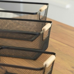 Organizador Canasto Cesto Alacena Cocina Metal Madera Negro Grande - Kiluga