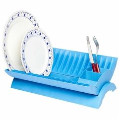 ESCURRIDOR DE PLATOS AZUL CON PORTA CUBIERTOS