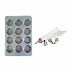 Set molde muffins cupcake x12 +manga repostera antiadherente - comprar online