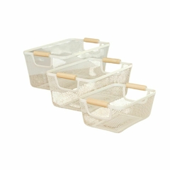 3 Organizadores Canastos Cesto Alacena Cocina Metal Madera Natural