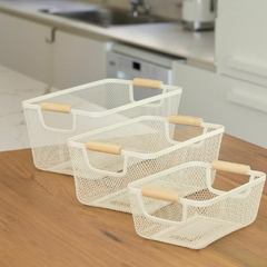 3 Organizadores Canastos Cesto Alacena Cocina Metal Madera Natural - comprar online