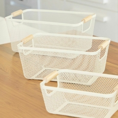 Imagen de 3 Organizadores Canastos Cesto Alacena Cocina Metal Madera Natural