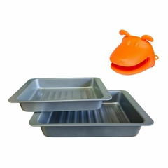 Set asadera antiadherente x2 + agarradera silicona horno - comprar online