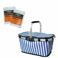 Set Camping Canasta Termica Rayada Con 2 Gel Refrigerante