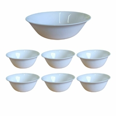 Set Ensaladera + 6 Bowls Vidrio Templado Blanco