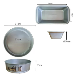 Set molde desmontable torta + budinera + utensilios silicona - Kiluga | Bazar, deco y productos para el hogar