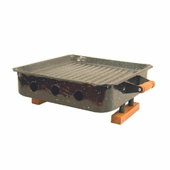 Brasero de mesa c/mangos y pata de madera