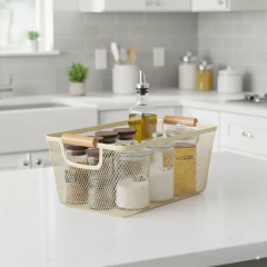 Organizador Canasto 30x21 Alacena Cesto Cocina Metal Madera Mediano - tienda online