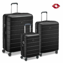 SET DE 3 VALIJAS DELSEY LAGOS RIGIDA 4 RUEDAS 360 NEGRO TSA