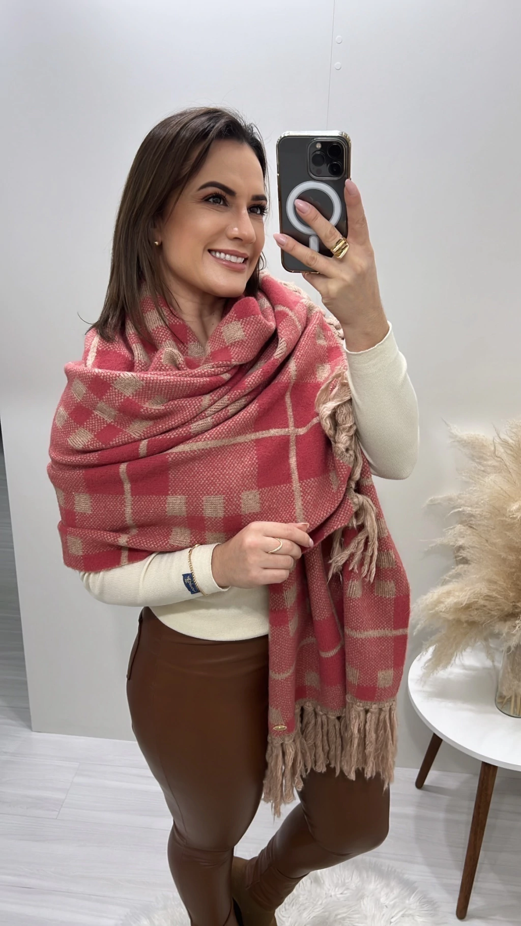 Maxi Manta Com Toque Sedoso - 10114 Vermelho com Bege
