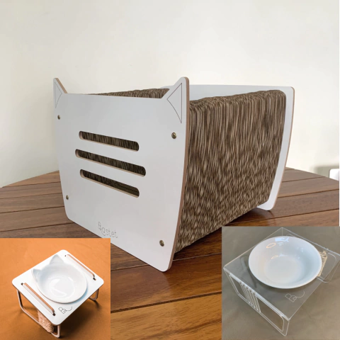 KIT - 1 Comedouros Unitários + 1 Bebedouro + 1 Cesto