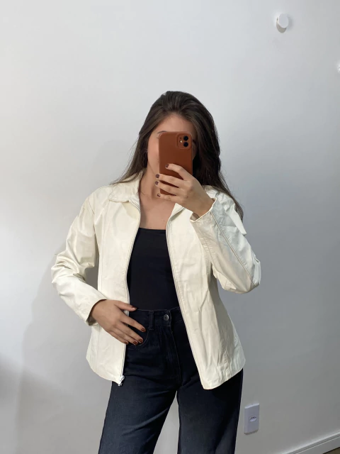 Jaqueta branca couro legítimo M - comprar online