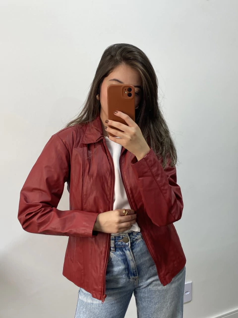 Jaqueta vermelha couro legítimo M - comprar online