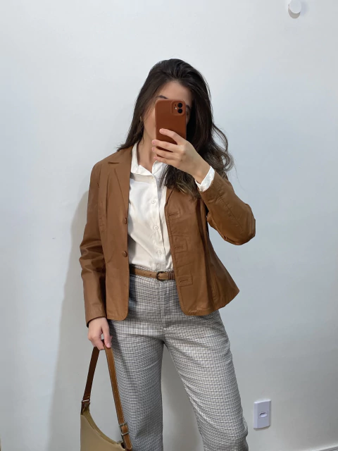 Blazer caramelo couro legítimo P - comprar online