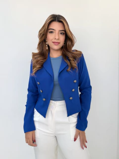 Blazer Feminino em alfaitaria curto com botões Azul Bic