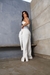 Conjunto Feminino de Calça e Cropped com Bordado em Pedrarias Off e Cinza na internet