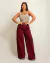 Calça Feminina Jeans Wide Vermelho Cereja na internet