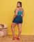 Short Jeans Feminino Plus com cinto estampado