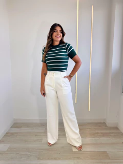 Calça Feminina Pantalona em Alfaiataria Paula- Off White - comprar online