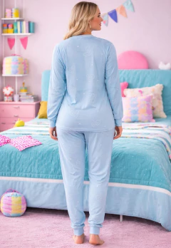 Pijama Aveludado Estampado Mangas Longas e Calça Comprida na internet