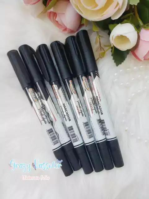 Marcador permanente ponta dupla preto